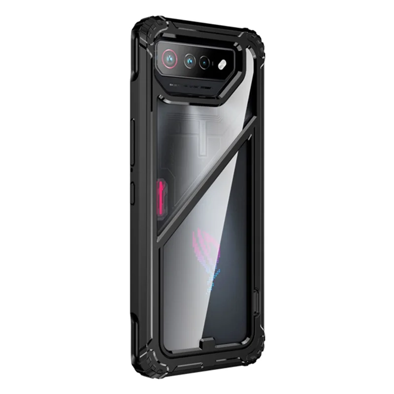 For Asus ROG Phone 7 5G / Phone 7 Pro TPU+PC Clear Case Magnetic Back Panel Kickstand Phone Cover - Black