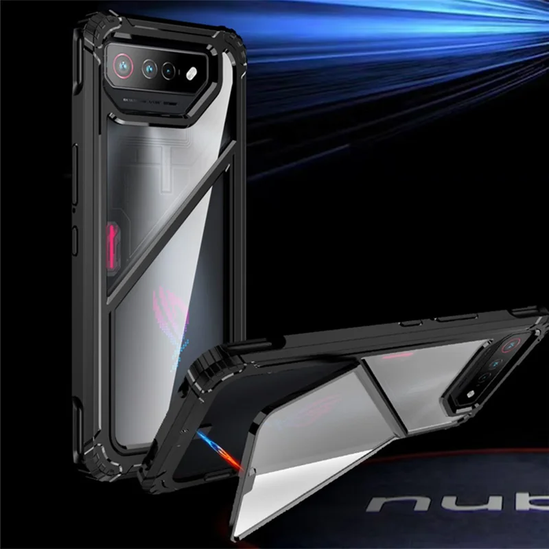 For Asus ROG Phone 7 5G / Phone 7 Pro TPU+PC Clear Case Magnetic Back Panel Kickstand Phone Cover - Black