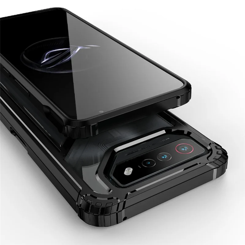 For Asus ROG Phone 7 5G / Phone 7 Pro TPU+PC Clear Case Magnetic Back Panel Kickstand Phone Cover - Black