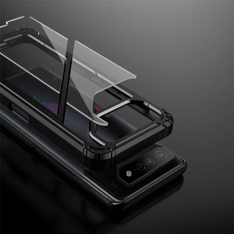 For Asus ROG Phone 7 5G / Phone 7 Pro TPU+PC Clear Case Magnetic Back Panel Kickstand Phone Cover - Black