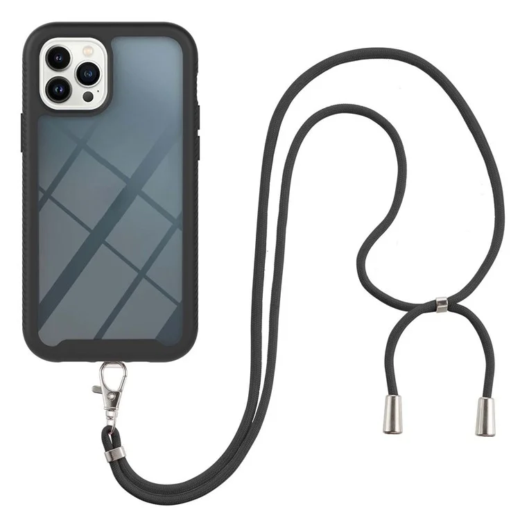 Case de Téléphone de la Série YB PC Pour L'iphone 15 Pro, PC + TPU Hocoping Back Cover With Lanyard - Noir