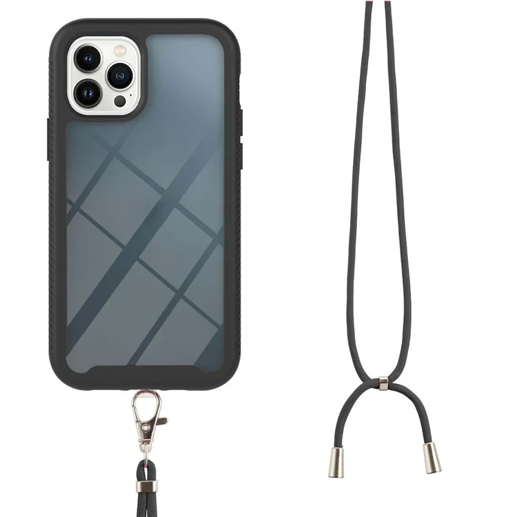 Case de Téléphone de la Série YB PC Pour L'iphone 15 Pro, PC + TPU Hocoping Back Cover With Lanyard - Noir