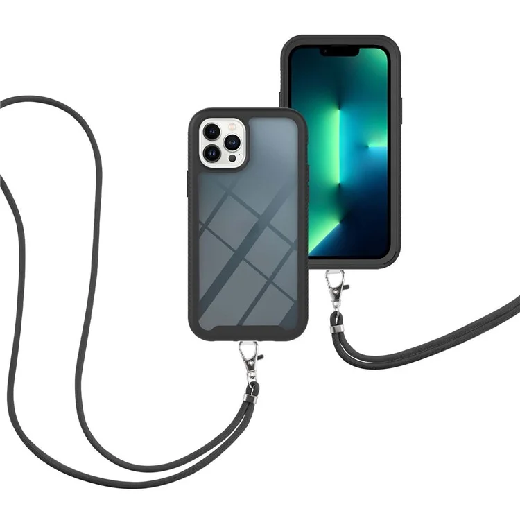 Case de Téléphone de la Série YB PC Pour L'iphone 15 Pro, PC + TPU Hocoping Back Cover With Lanyard - Noir