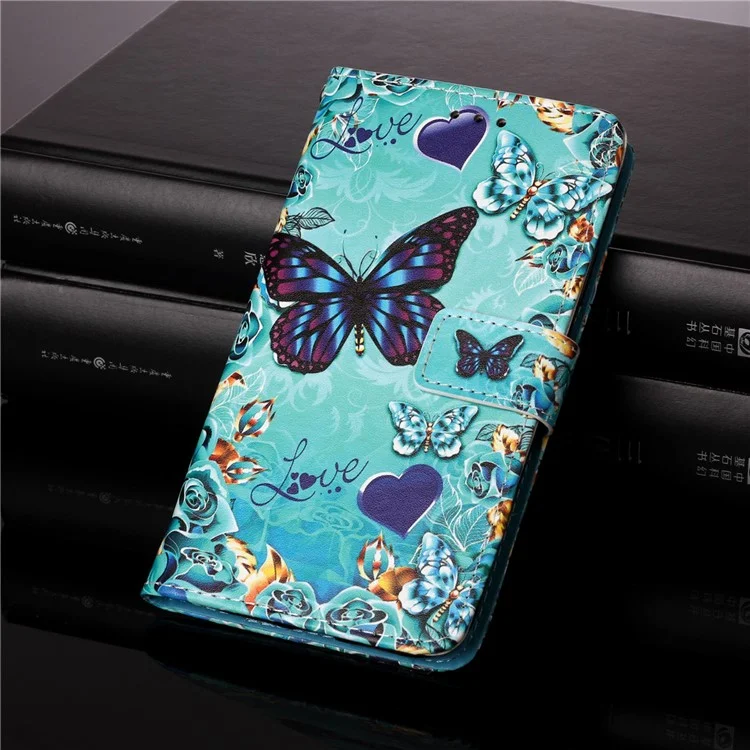 Serie de cubierta de billetera YB Pattern Printing Leather para iPhone 15 - Mariposa y corazón