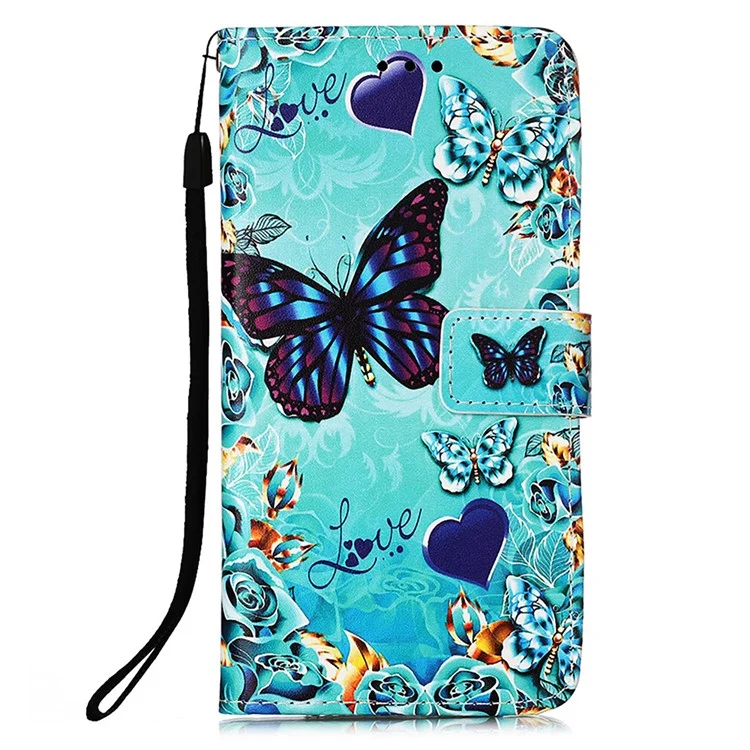 Serie de cubierta de billetera YB Pattern Printing Leather para iPhone 15 - Mariposa y corazón
