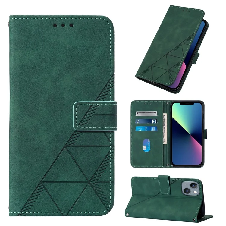 For iPhone 15 Leather Case with Hand Strap Wallet Stand Phone Cover - Blackish Green