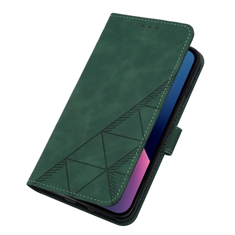 For iPhone 15 Leather Case with Hand Strap Wallet Stand Phone Cover - Blackish Green