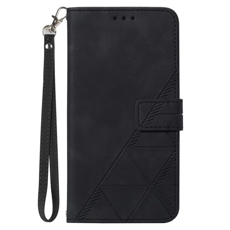 For iPhone 15 Pro Max Leather Case with Hand Strap Wallet Stand Phone Cover - Black