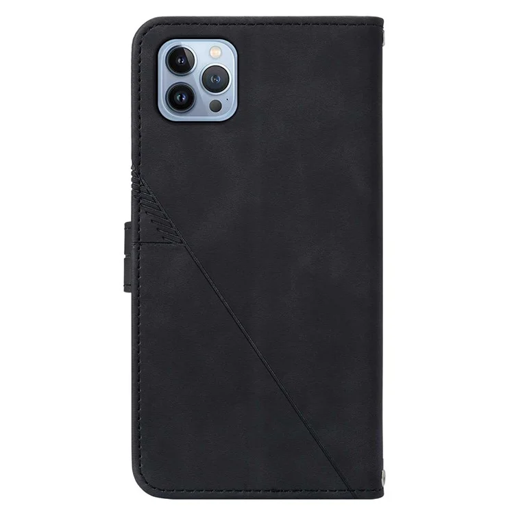 For iPhone 15 Pro Max Leather Case with Hand Strap Wallet Stand Phone Cover - Black
