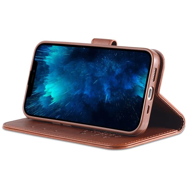 AZNS PU Leather Case voor iPhone 15 Pro Max, Stand Wallet Stootvaste Telefoonhoes - Bruin