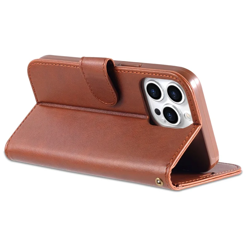 AZNS PU Leather Case voor iPhone 15 Pro Max, Stand Wallet Stootvaste Telefoonhoes - Bruin