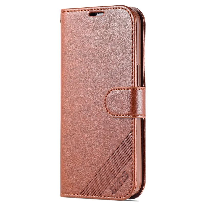 AZNS PU Leather Case voor iPhone 15 Pro Max, Stand Wallet Stootvaste Telefoonhoes - Bruin