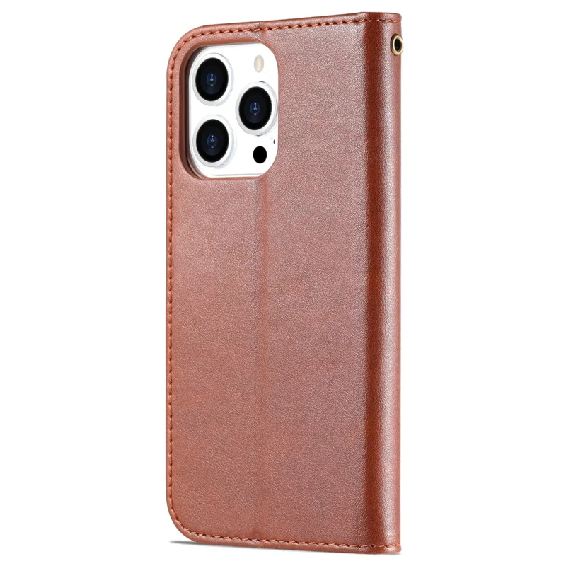 AZNS PU Leather Case voor iPhone 15 Pro Max, Stand Wallet Stootvaste Telefoonhoes - Bruin