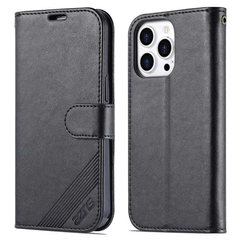 AZNS PU Leather Case for iPhone 15 Pro Max , Stand Wallet Drop-proof Phone Cover - Black