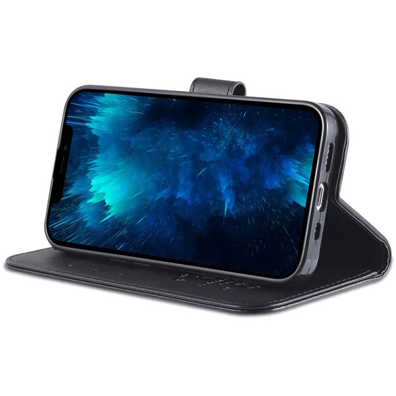 AZNS PU Leather Case for iPhone 15 Pro Max , Stand Wallet Drop-proof Phone Cover - Black