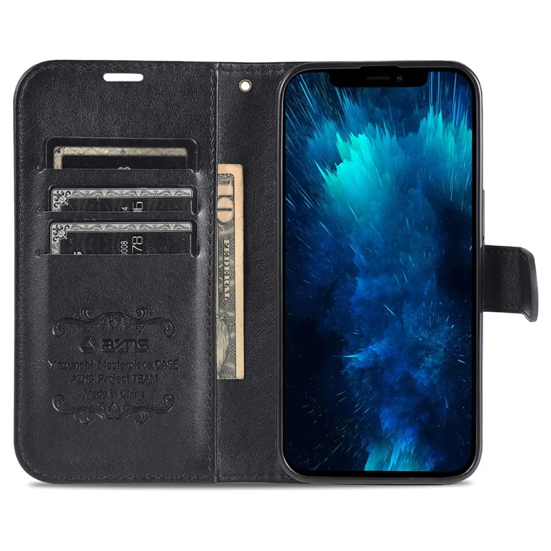 AZNS PU Leather Case for iPhone 15 Pro Max , Stand Wallet Drop-proof Phone Cover - Black
