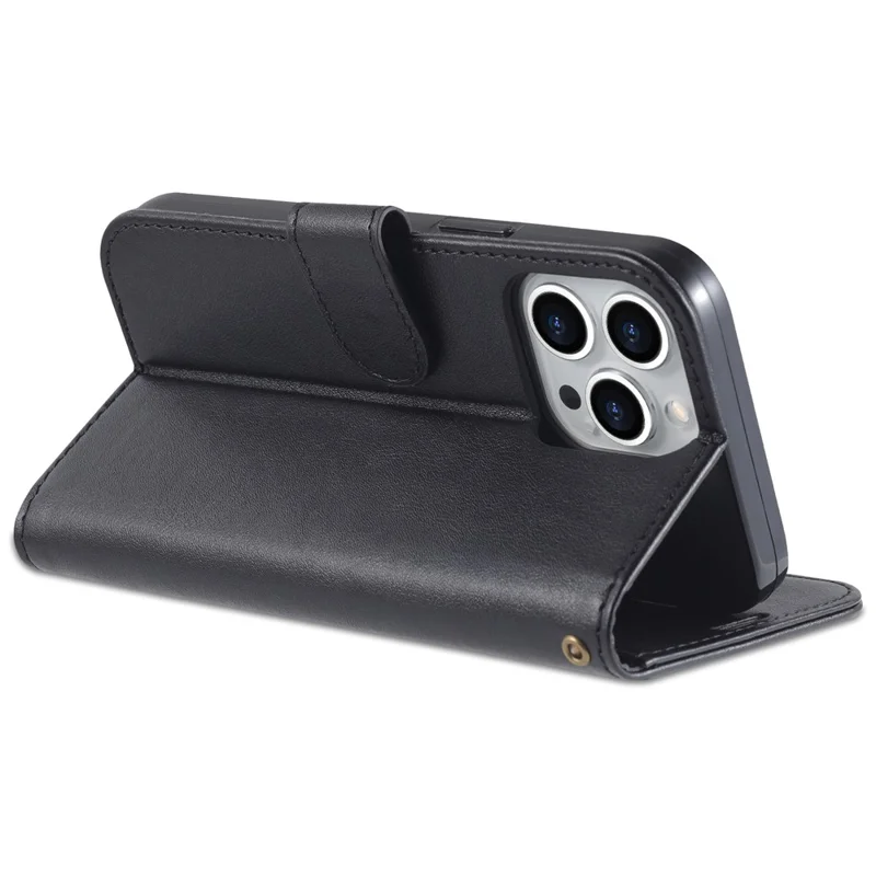 AZNS PU Leather Case for iPhone 15 Pro Max , Stand Wallet Drop-proof Phone Cover - Black