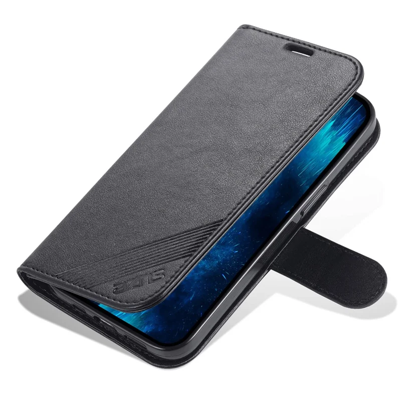 AZNS PU Leather Case for iPhone 15 Pro Max , Stand Wallet Drop-proof Phone Cover - Black