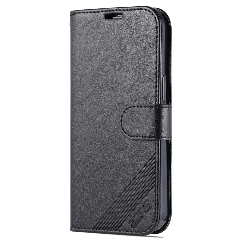 AZNS PU Leather Case for iPhone 15 Pro Max , Stand Wallet Drop-proof Phone Cover - Black