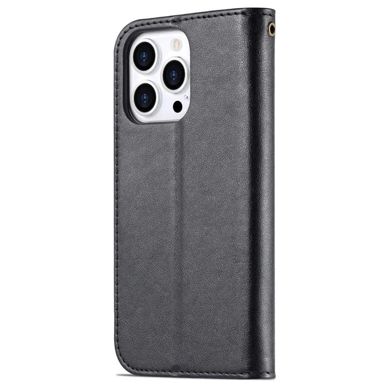 AZNS PU Leather Case for iPhone 15 Pro Max , Stand Wallet Drop-proof Phone Cover - Black
