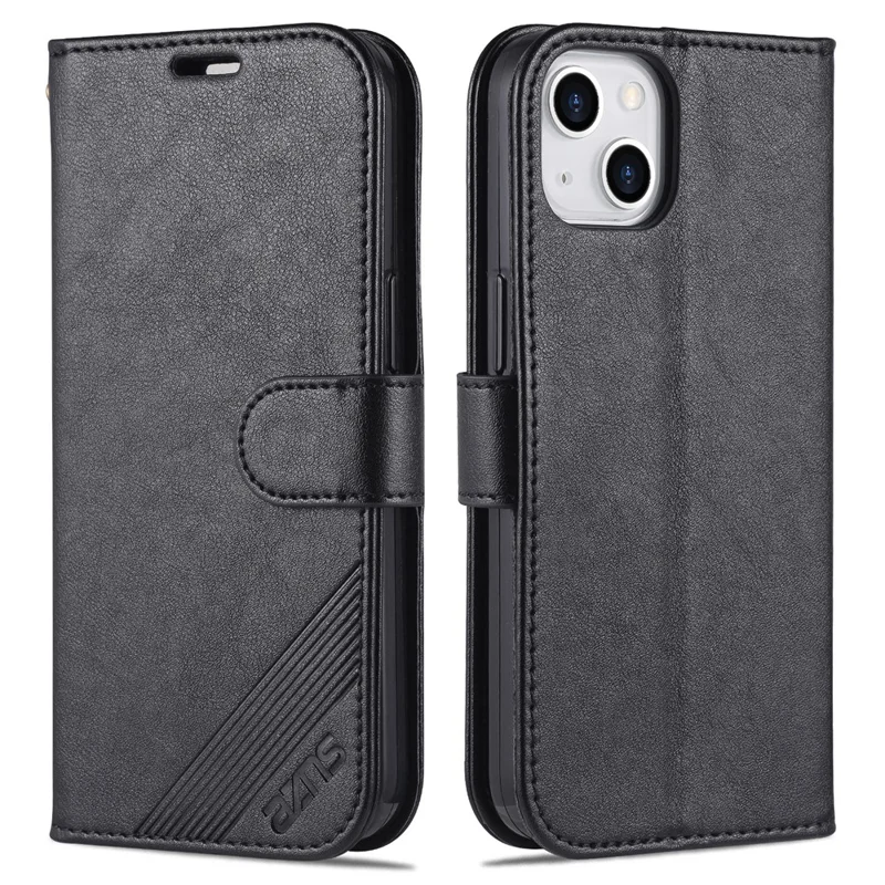 AZNS Telefon-Wallet-Hülle für iPhone 15 Plus, Ständer, PU-Leder + TPU-Telefonabdeckung - Schwarz
