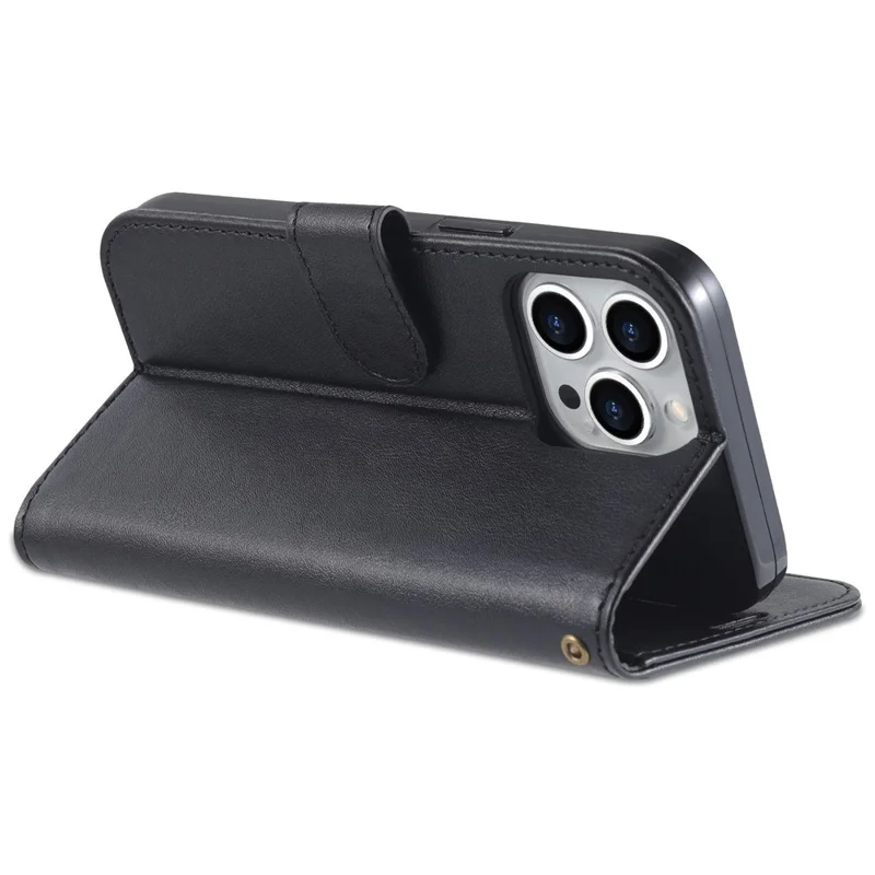 AZNS Telefon-Wallet-Hülle für iPhone 15 Plus, Ständer, PU-Leder + TPU-Telefonabdeckung - Schwarz