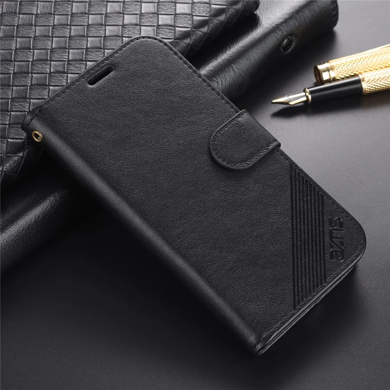 AZNS Telefon-Wallet-Hülle für iPhone 15 Plus, Ständer, PU-Leder + TPU-Telefonabdeckung - Schwarz