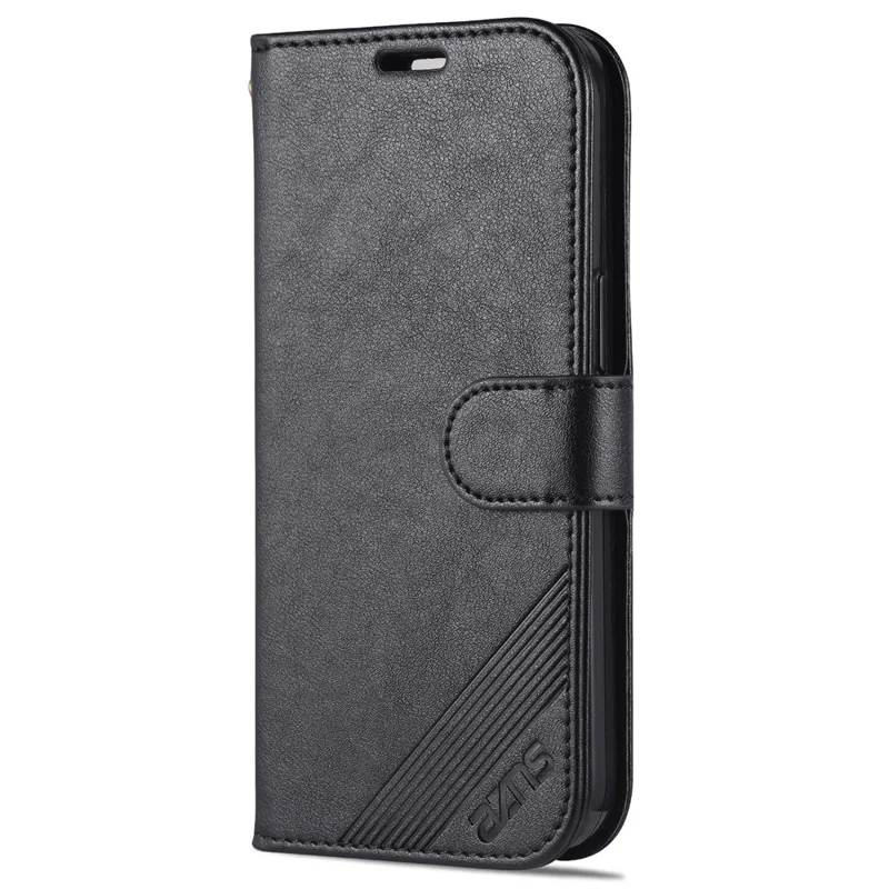 AZNS Telefon-Wallet-Hülle für iPhone 15 Plus, Ständer, PU-Leder + TPU-Telefonabdeckung - Schwarz
