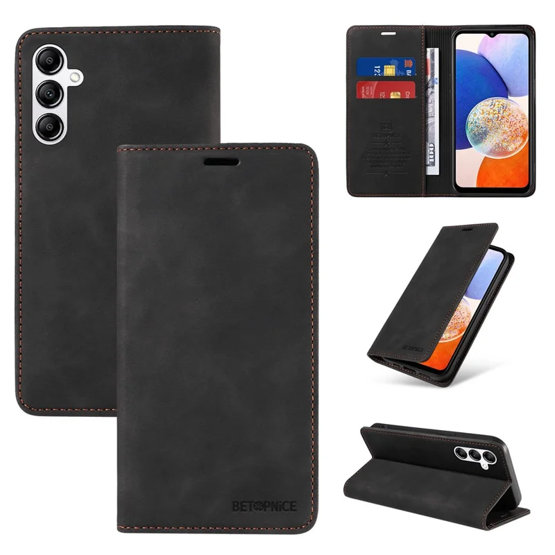 BETOPNICE 003 For Samsung Galaxy A14 4G / 5G Phone Stand Cover Shockproof Wallet RFID Blocking PU Leather Case - Black