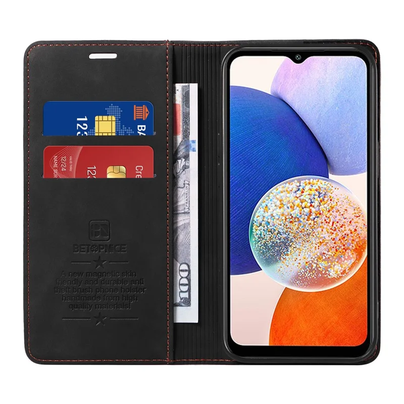 BETOPNICE 003 For Samsung Galaxy A14 4G / 5G Phone Stand Cover Shockproof Wallet RFID Blocking PU Leather Case - Black