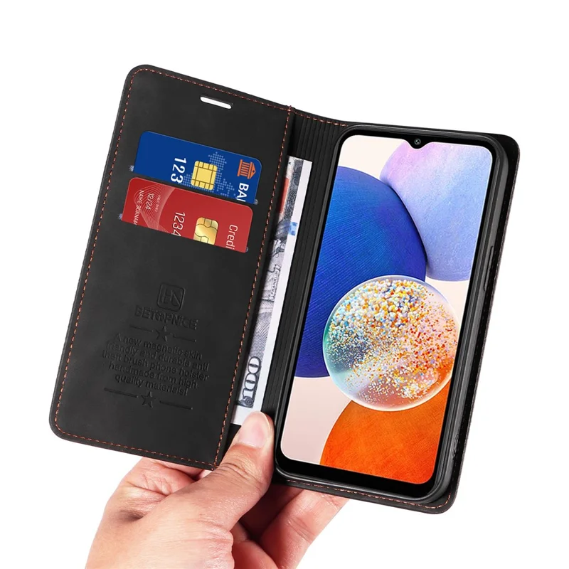 BETOPNICE 003 For Samsung Galaxy A14 4G / 5G Phone Stand Cover Shockproof Wallet RFID Blocking PU Leather Case - Black