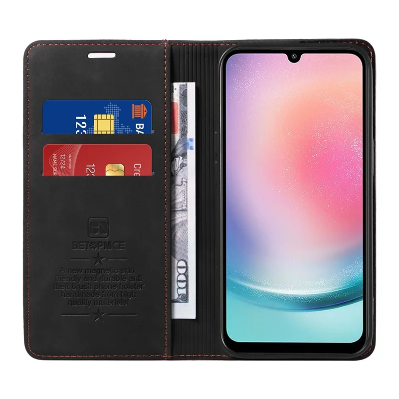 BETOPNICE 003 For Samsung Galaxy A24 4G (162.1 x 77.6 x 8.3mm) RFID Blocking PU Leather Stand Cover Shockproof Wallet Cell Phone Case - Black