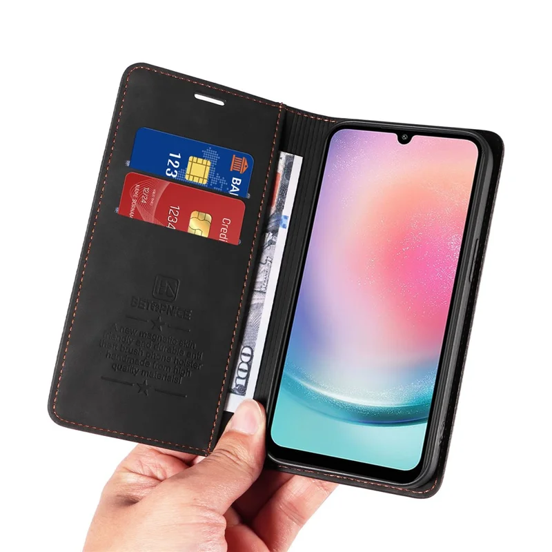 BETOPNICE 003 For Samsung Galaxy A24 4G (162.1 x 77.6 x 8.3mm) RFID Blocking PU Leather Stand Cover Shockproof Wallet Cell Phone Case - Black