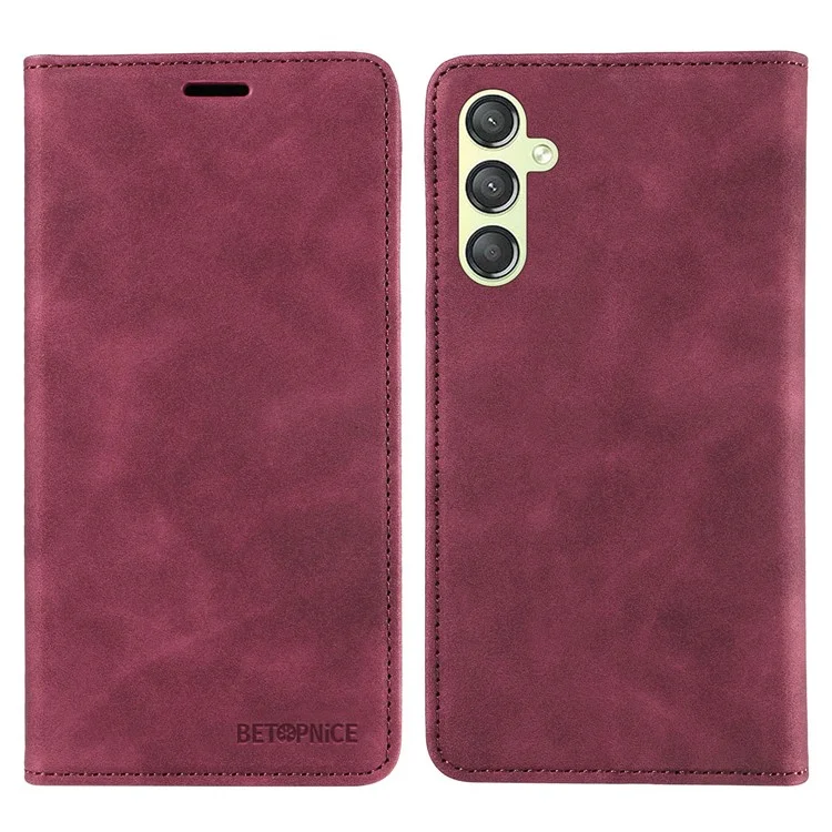 BETOPNICE 003 para Samsung Galaxy A24 4G (162.1 x 77.6 x 8.3mm) Funda de cartera con bloqueo RFID de cuero PU resistente a golpes - Rojo