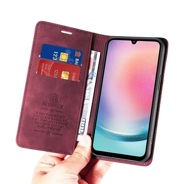 BETOPNICE 003 para Samsung Galaxy A24 4G (162.1 x 77.6 x 8.3mm) Funda de cartera con bloqueo RFID de cuero PU resistente a golpes - Rojo