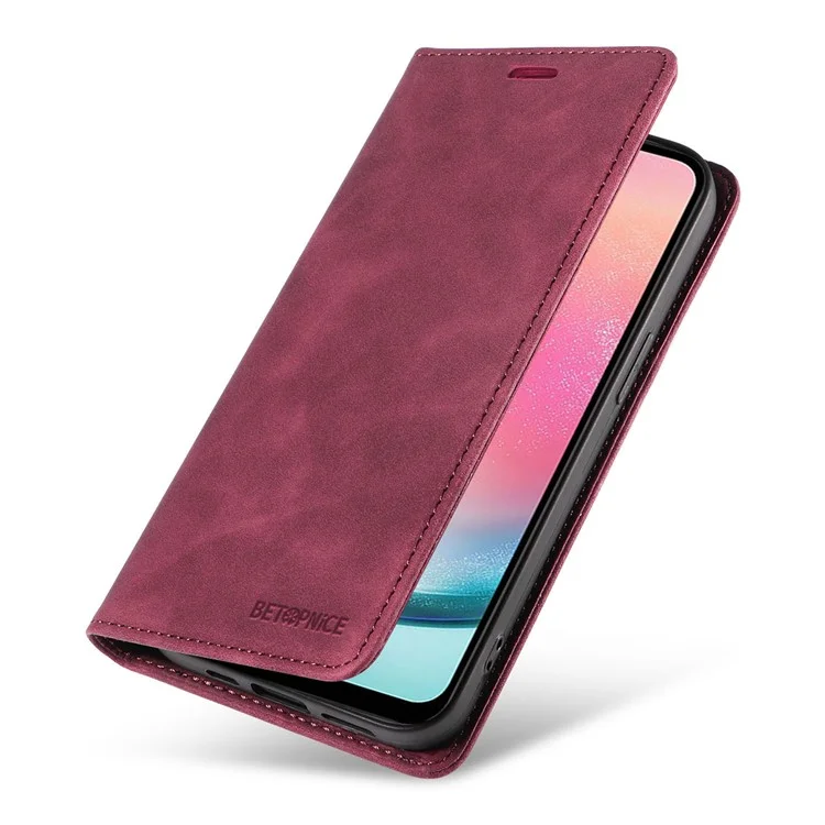 BETOPNICE 003 para Samsung Galaxy A24 4G (162.1 x 77.6 x 8.3mm) Funda de cartera con bloqueo RFID de cuero PU resistente a golpes - Rojo