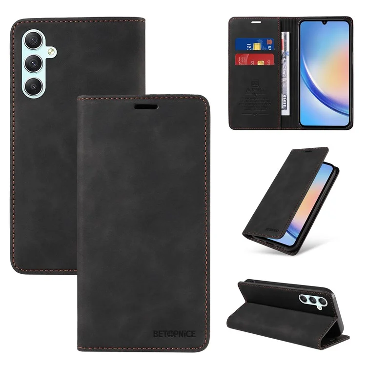 BETOPNICE 003 Pour Samsung Galaxy A34 5G Wallet RFID Blocking Phone Stand Cover Shockproof PU Leather Case - Noir