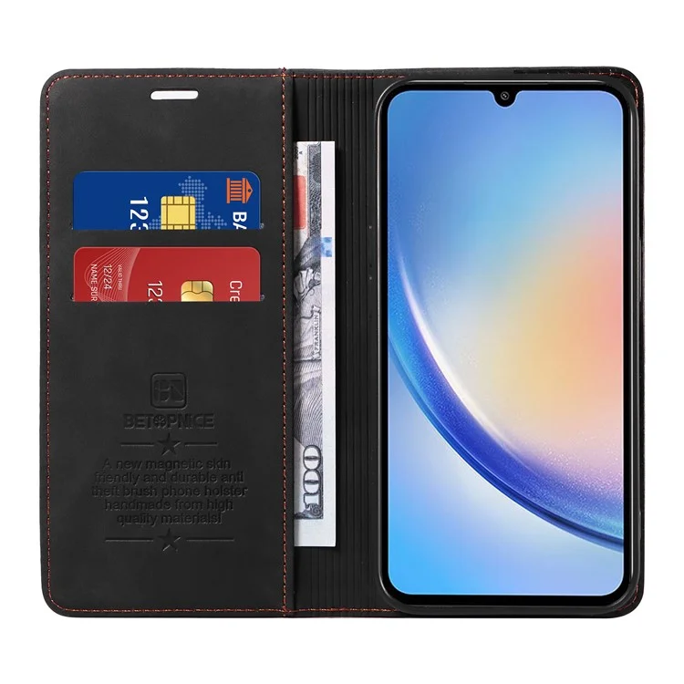BETOPNICE 003 Pour Samsung Galaxy A34 5G Wallet RFID Blocking Phone Stand Cover Shockproof PU Leather Case - Noir