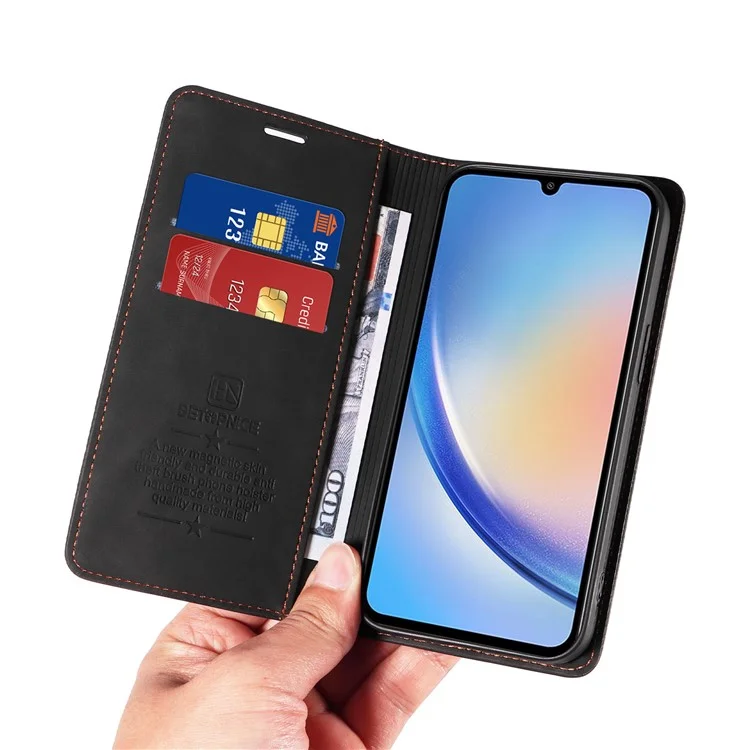 BETOPNICE 003 Pour Samsung Galaxy A34 5G Wallet RFID Blocking Phone Stand Cover Shockproof PU Leather Case - Noir