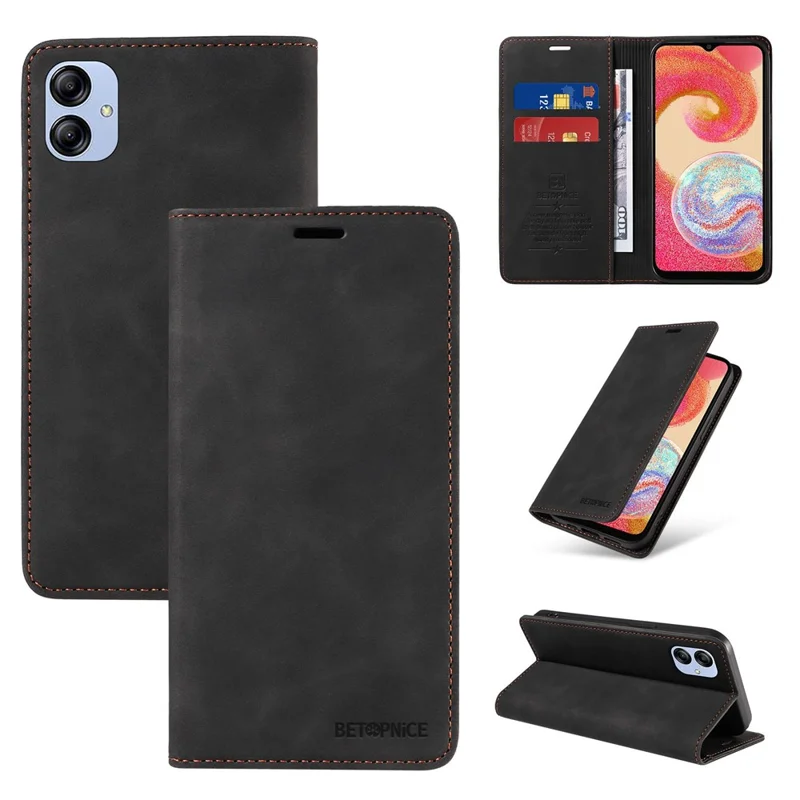 BETOPNICE 003 For Samsung Galaxy A04e 4G / F04 4G / M04 4G Wallet Cell Phone Case RFID Blocking PU Leather Stand Cover - Black