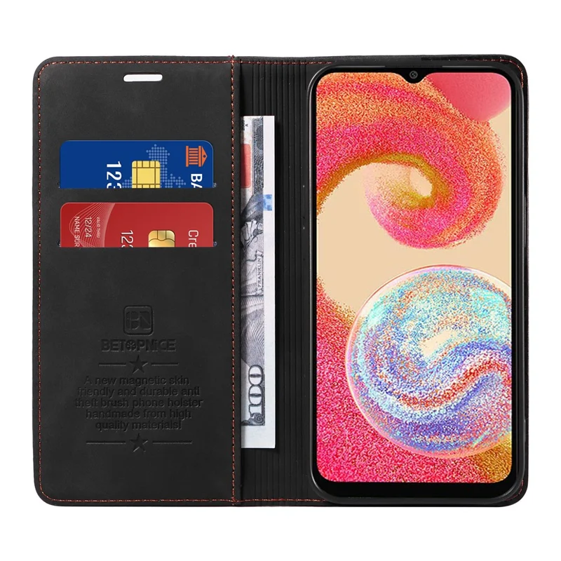 BETOPNICE 003 For Samsung Galaxy A04e 4G / F04 4G / M04 4G Wallet Cell Phone Case RFID Blocking PU Leather Stand Cover - Black