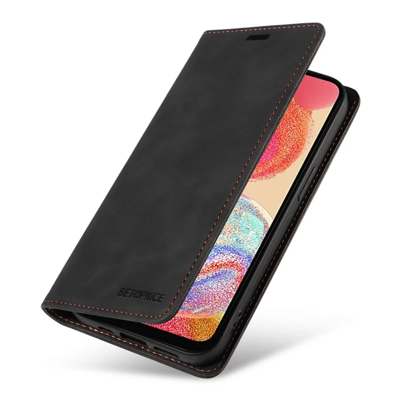 BETOPNICE 003 For Samsung Galaxy A04e 4G / F04 4G / M04 4G Wallet Cell Phone Case RFID Blocking PU Leather Stand Cover - Black