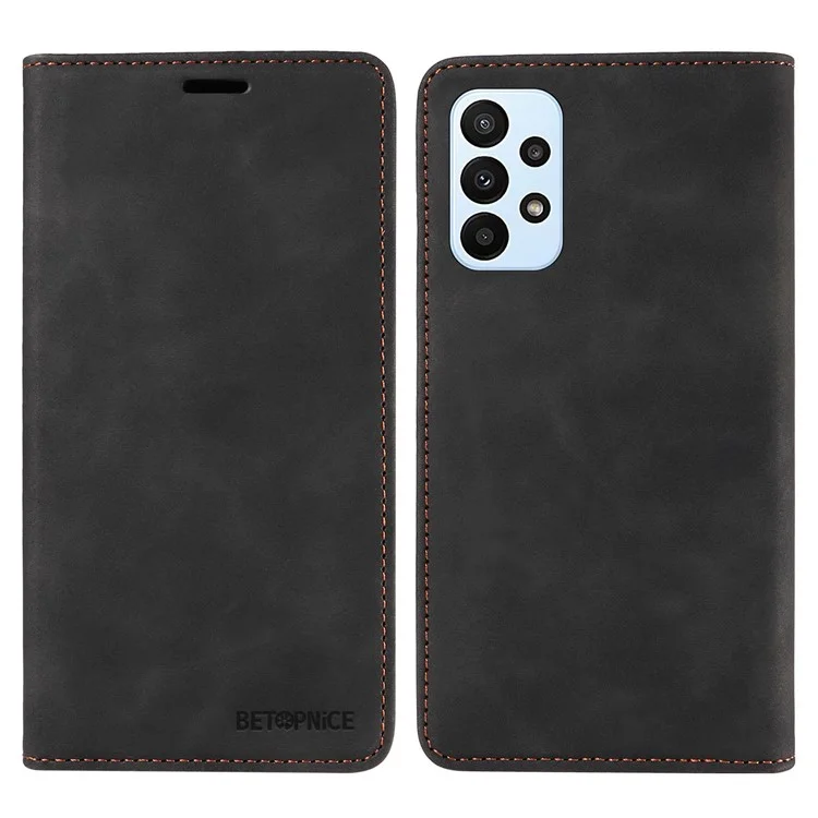 BETOPNICE 003 Para Samsung Galaxy A23 4G / A23 5G (Versão Global) / F23 5G / M23 5G/M13 4G Capa de Carteira de Couro PU com Bloqueio RFID e Suporte - Preto