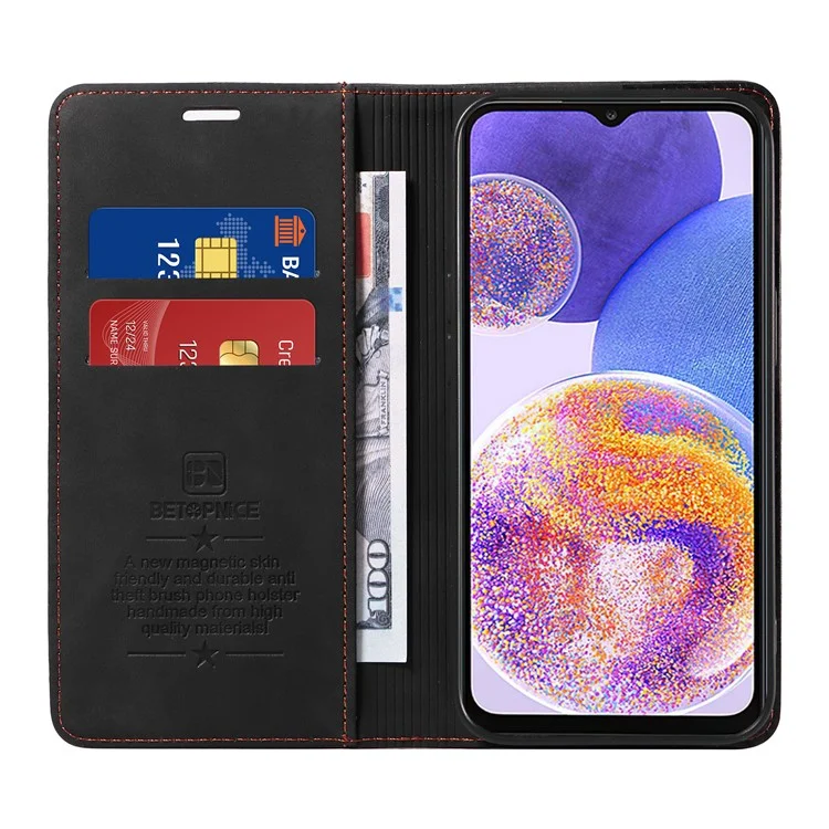 BETOPNICE 003 Para Samsung Galaxy A23 4G / A23 5G (Versão Global) / F23 5G / M23 5G/M13 4G Capa de Carteira de Couro PU com Bloqueio RFID e Suporte - Preto