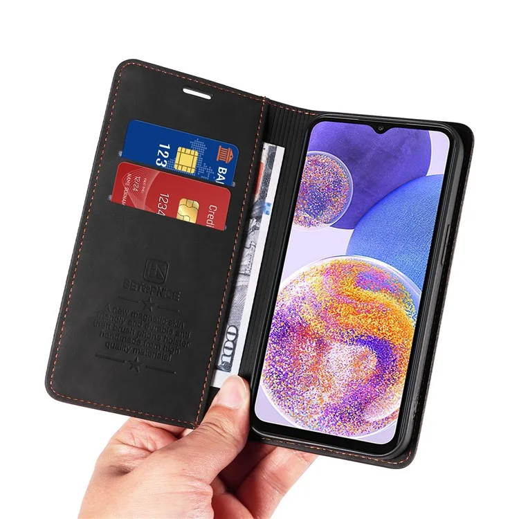 BETOPNICE 003 Para Samsung Galaxy A23 4G / A23 5G (Versão Global) / F23 5G / M23 5G/M13 4G Capa de Carteira de Couro PU com Bloqueio RFID e Suporte - Preto