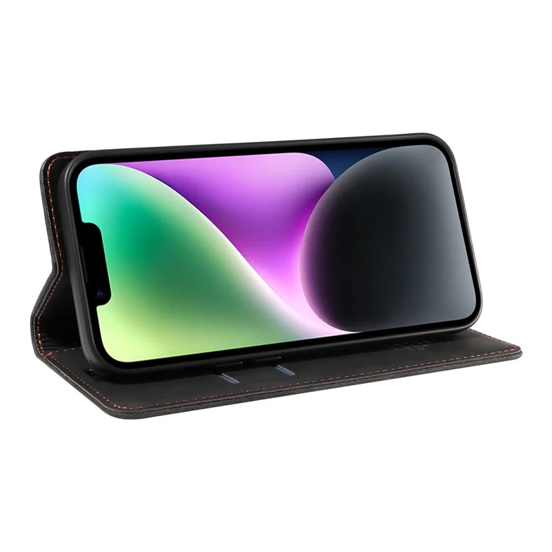 BETOPNICE 003 For iPhone 15 Plus PU Leather Stand Cover Anti-Scratch Wallet Phone Case with RFID Blocking Function - Black
