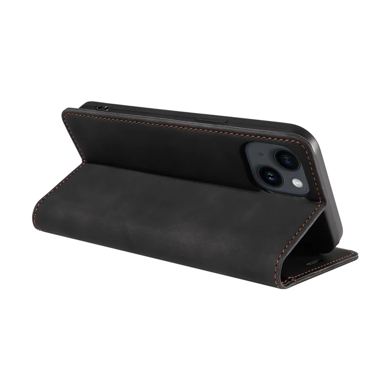 BETOPNICE 003 For iPhone 15 Plus PU Leather Stand Cover Anti-Scratch Wallet Phone Case with RFID Blocking Function - Black