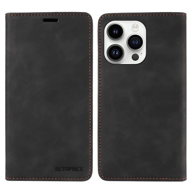 BETOPNICE 003 Shockproof Wallet Case For iPhone 14 Pro RFID Blocking PU Leather Stand Phone Cover - Black