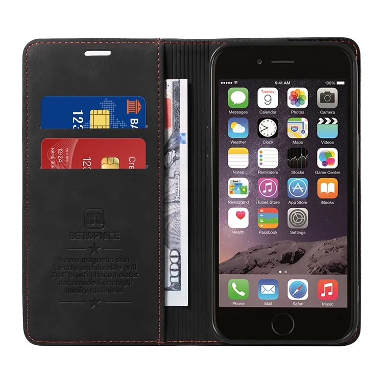 Betopnice 003 Für Iphone 6 Plus / 7 Plus / 8 Plus / 6s Plus TPU+PU Lederstand Cover RFID Blocking Wallet Mobiltelefon Fall - Schwarz