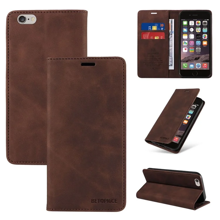 BETOPNICE 003 For iPhone 6 Plus / 7 Plus / 8 Plus / 6s Plus TPU+PU Leather Stand Cover RFID Blocking Wallet Cell Phone Case - Brown